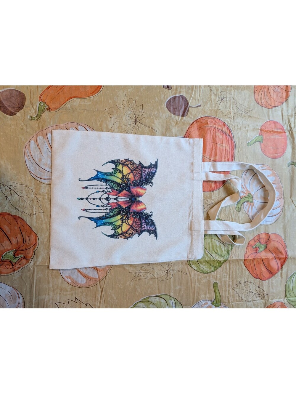 Colorful Bat Art Canvas Tote Bag – Unique Halloween Style